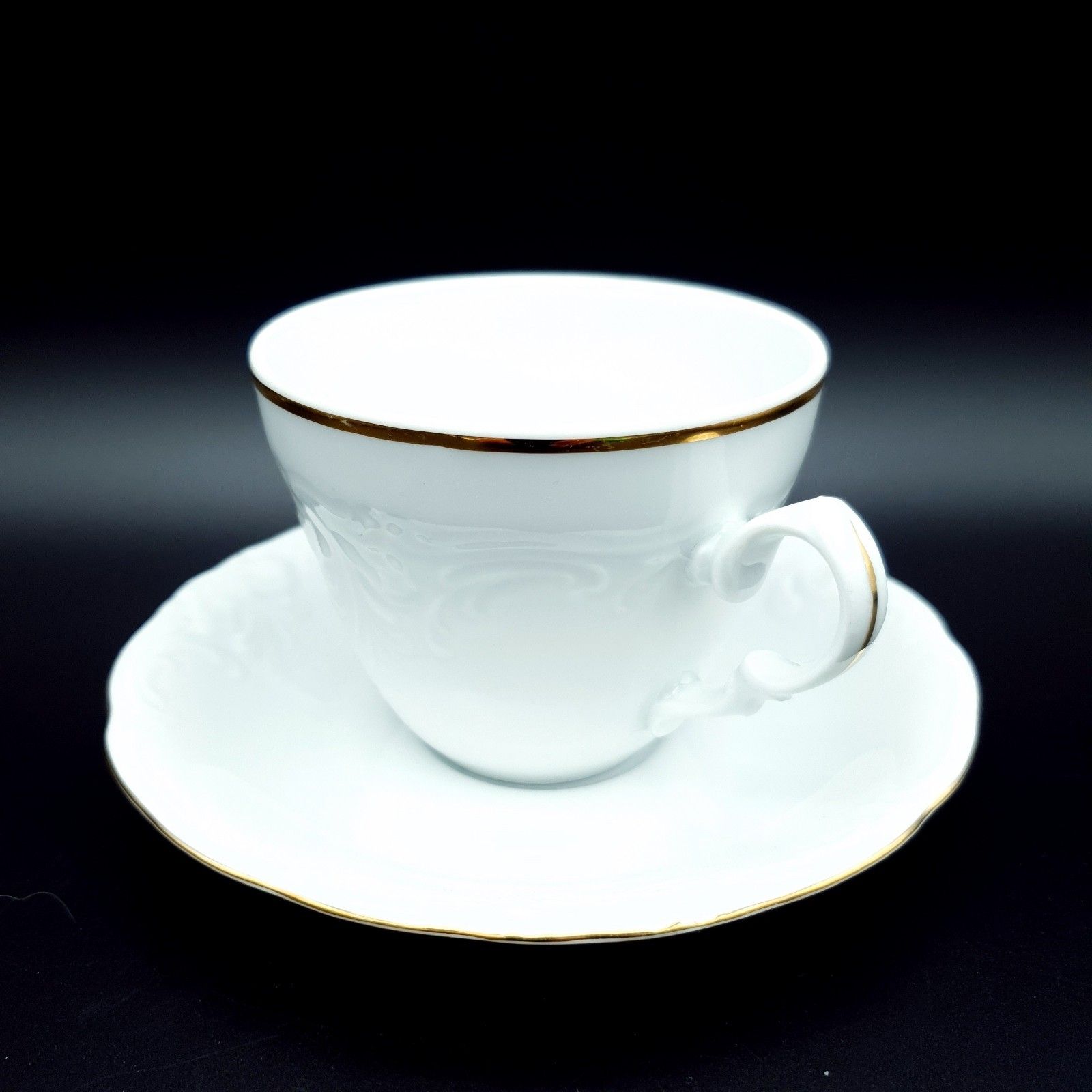 Rockley Fine Porcelain Set Of 5 White Gold Tea Cup, Saucer, Dish, Plates Vintage photo furniture