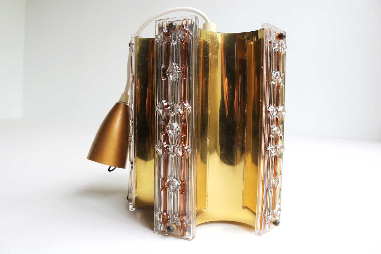 1970s Italian Murano Glass & Brass Vintage Pendant Lamp / Light Retro Mid Century Ceiling Lamp Hallway Chandelier Light Fixture photo 714.0