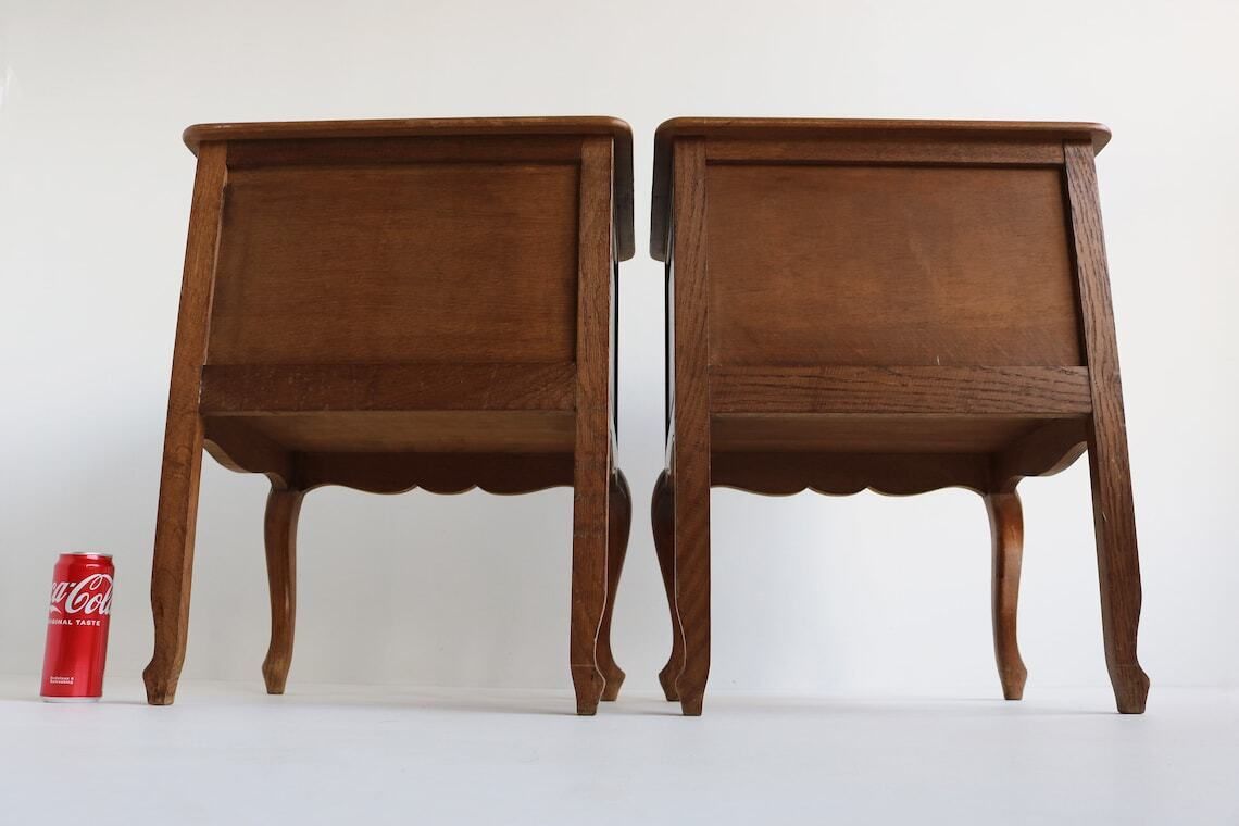 photo furniture Handcarved Country French Louis XVI Style Antique Style Handmade Oak Nightstands 1960 Doors Midcentury Bedside Tables Vintage End Tables