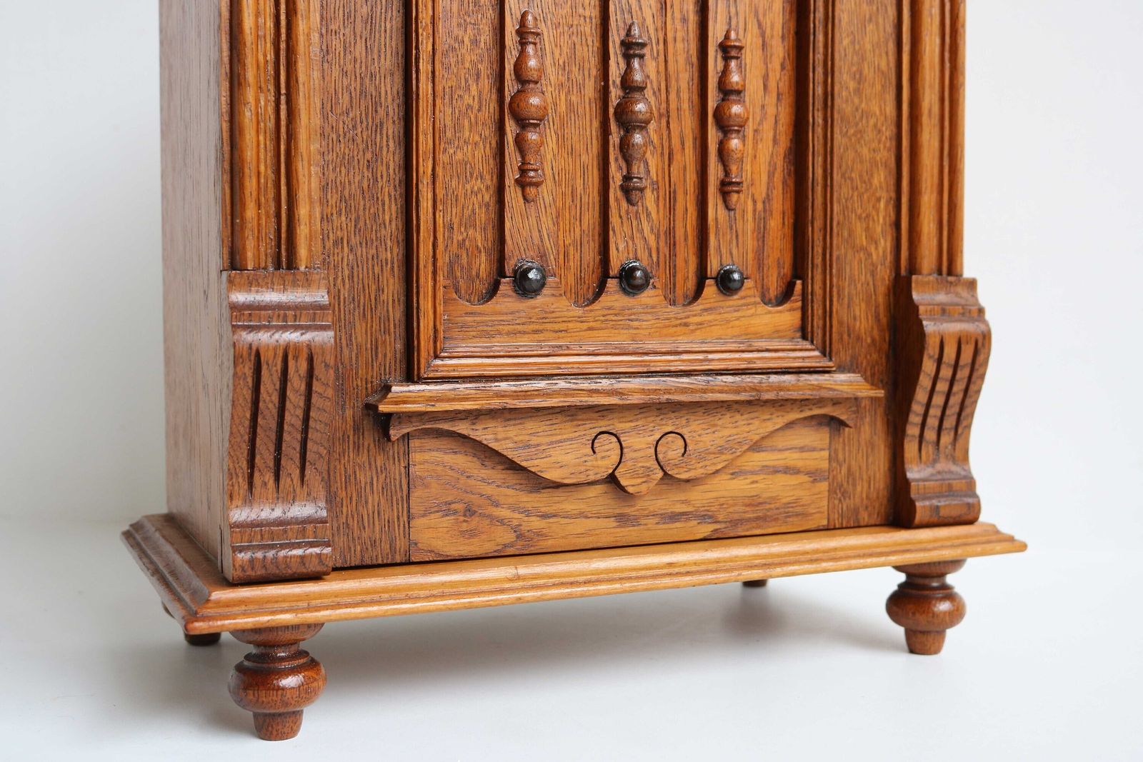 Antique German 19th Century Standing Or Hanging Small Cabinet Hand Carved Oak Neo Classical Small Wall Cabinet Lock And Key 1880s photo for sale