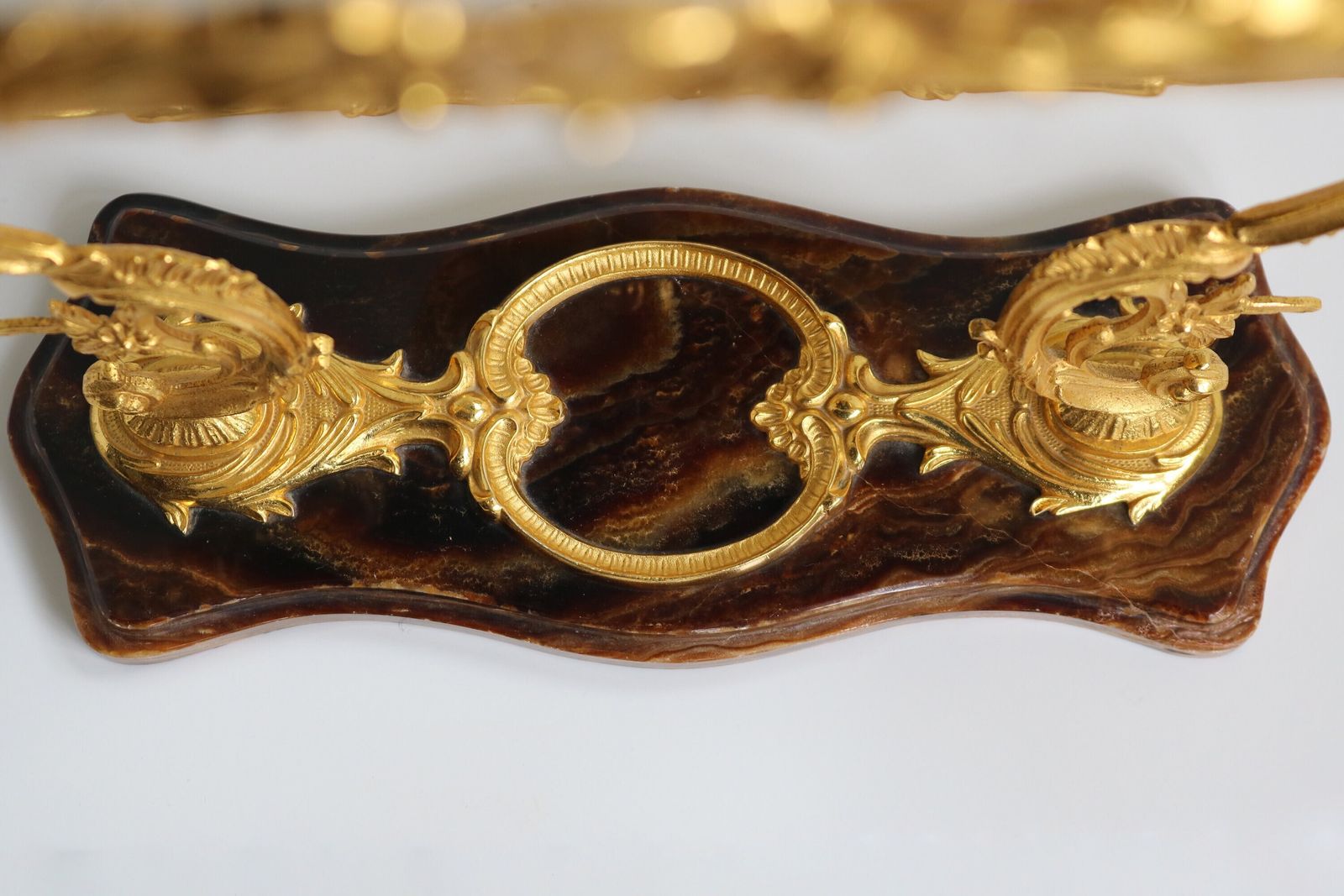 Mid Century Ornate Gilded Casted Brass Brown Marble Vanity Mirror Dressing Tabletop Mirror Gold Romantic 1960 Classic Antique Style Folding photo buy