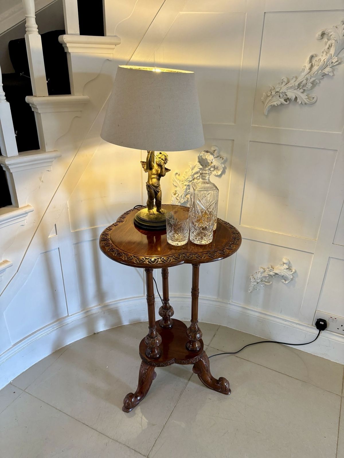 Antique Early 20th Century Carved Mahogany Side Table photo vintage