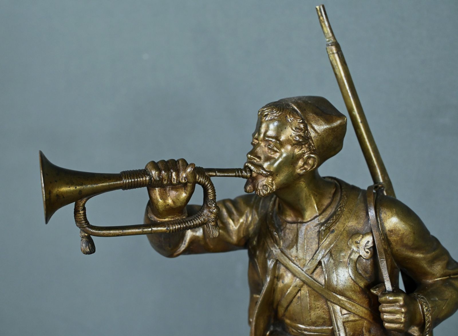 Bronze “The Zouave Trumpeter” By E. Carlier – Early 20th Century photo 1510.0