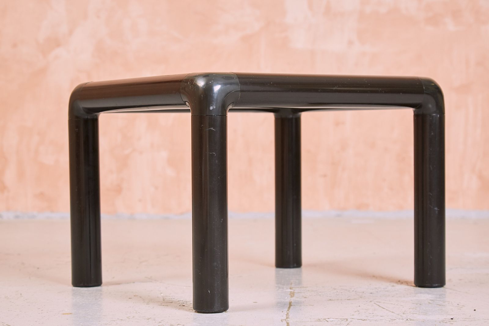 Small 1980s Black Tubular Plastic Side Table With Smoked Glass   Post Modern photo for sale