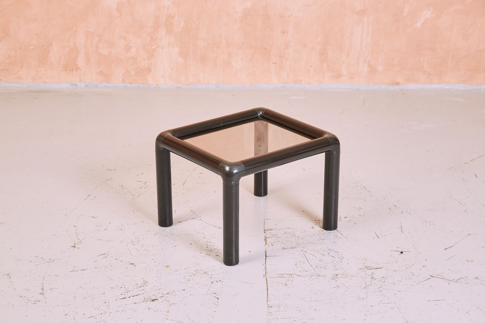 Small 1980s Black Tubular Plastic Side Table With Smoked Glass   Post Modern photo Furniture