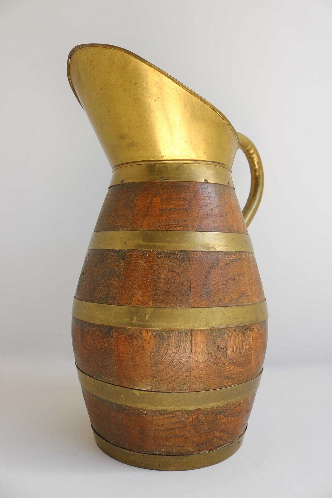 Massive Xl Antique French Copper And Oak Pitcher, Big Wine Jug Large French Umbrella Holder Stick Stand 1900 photo 714.0