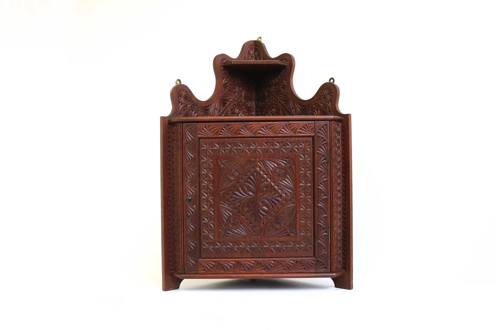 Antique Dutch Provincial Chip Carved Wood Carved Corner Cabinet Medicine Bathroom Kitchen Cabinet Small Wall Cabinet Key Cabinet 1920 photo Furniture