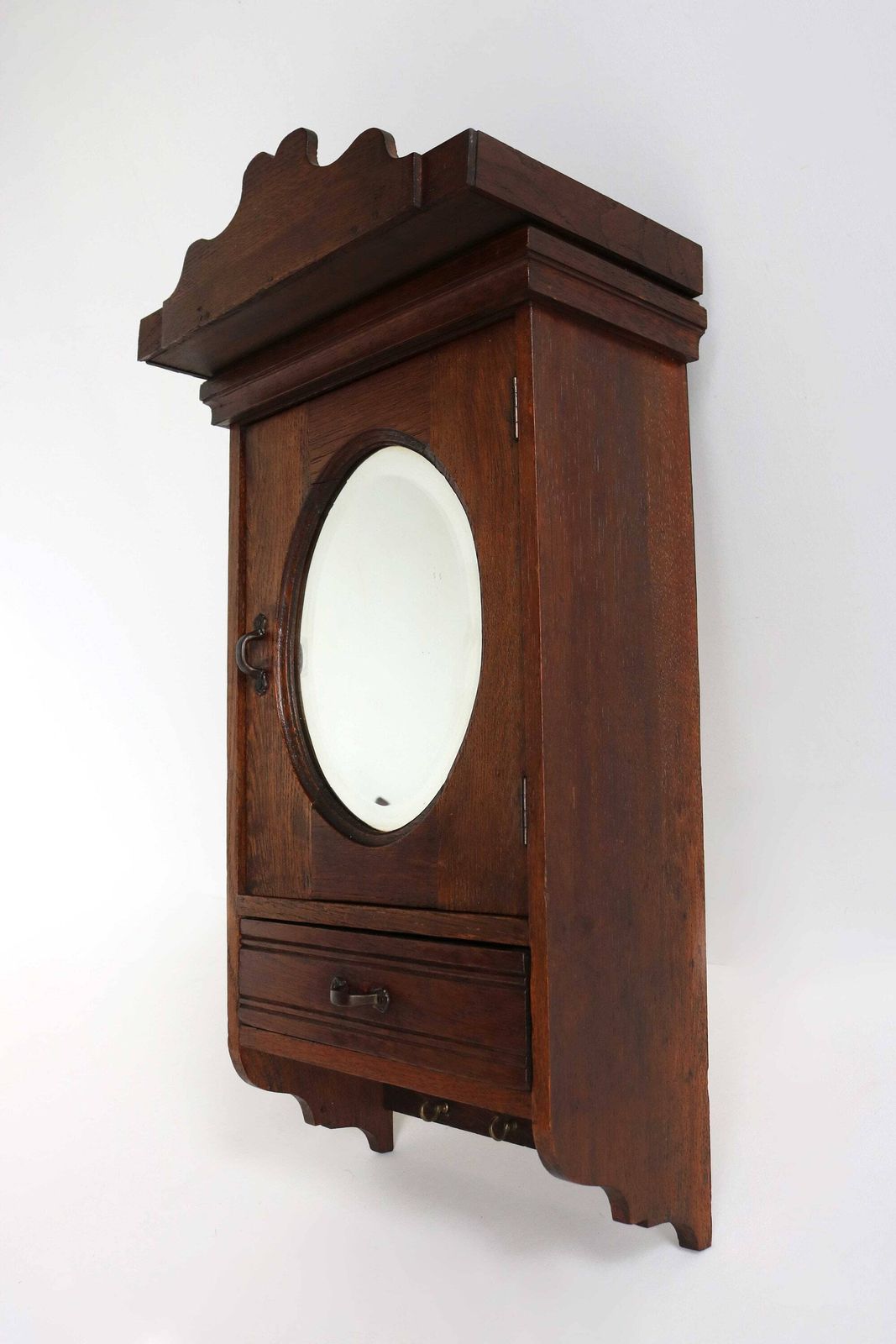 Oval Mirror , Vintage Wooden Medicine Bathroom Kitchen Cabinet Drawer Small Wall Cabinet Apothecary Key Cabinet Wood Antique Art Deco 1930 photo furniture