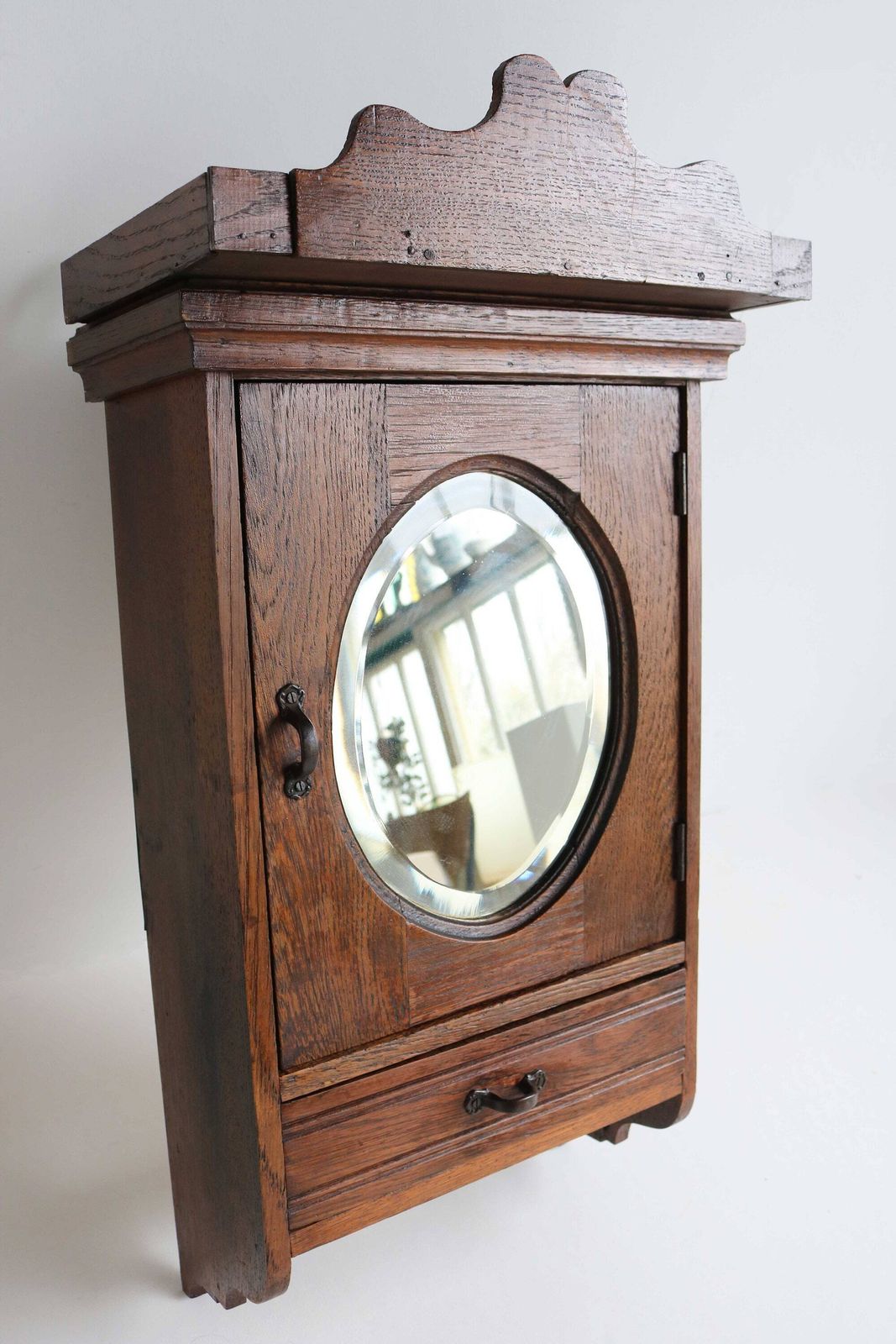 Oval Mirror , Vintage Wooden Medicine Bathroom Kitchen Cabinet Drawer Small Wall Cabinet Apothecary Key Cabinet Wood Antique Art Deco 1930 photo buy