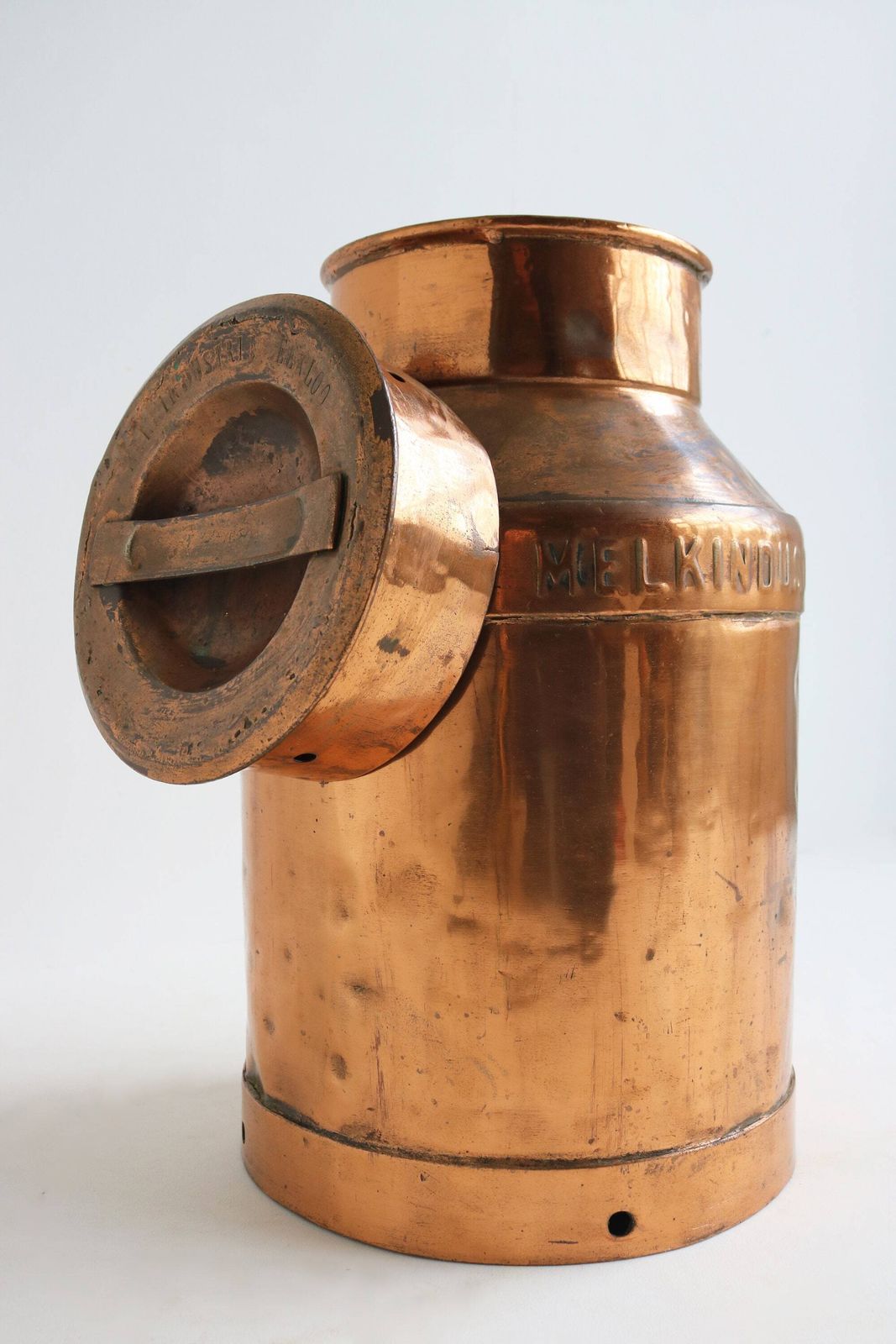 Authentic Antique Belgium Copper Plated Milk Jar Umbrella Stand Holder 1880  1900s Country Style Can Farm Late 19th Century Milk Container photo furniture
