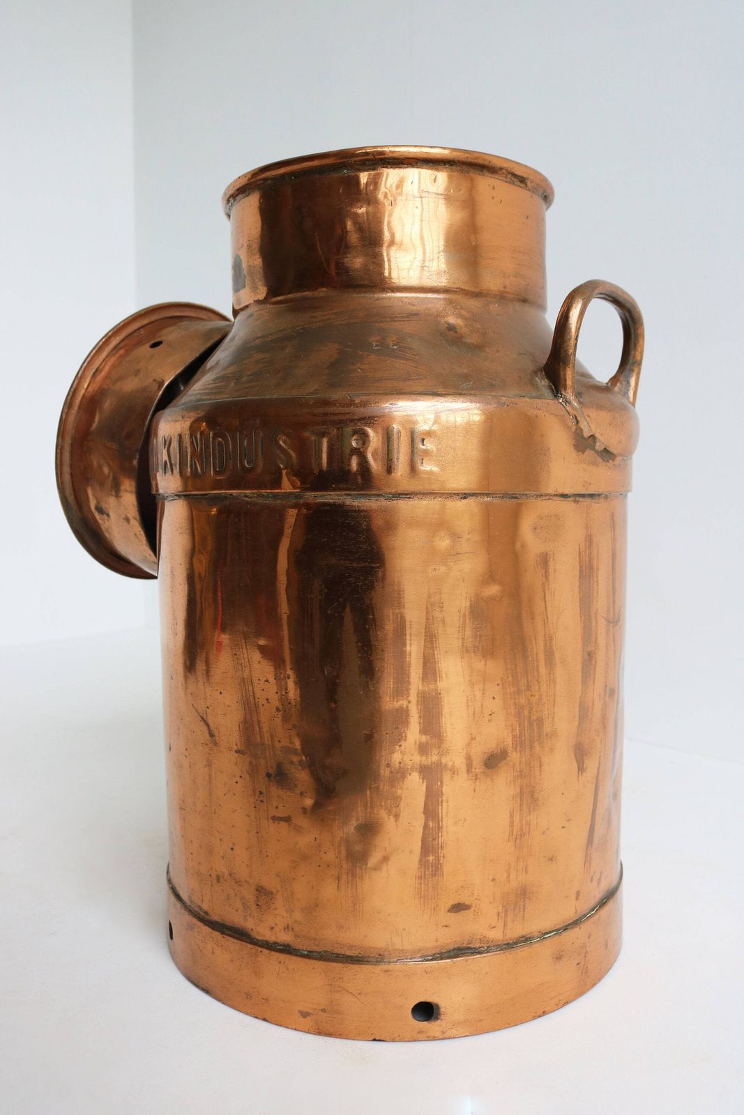 Authentic Antique Belgium Copper Plated Milk Jar Umbrella Stand Holder 1880  1900s Country Style Can Farm Late 19th Century Milk Container photo Home Decor