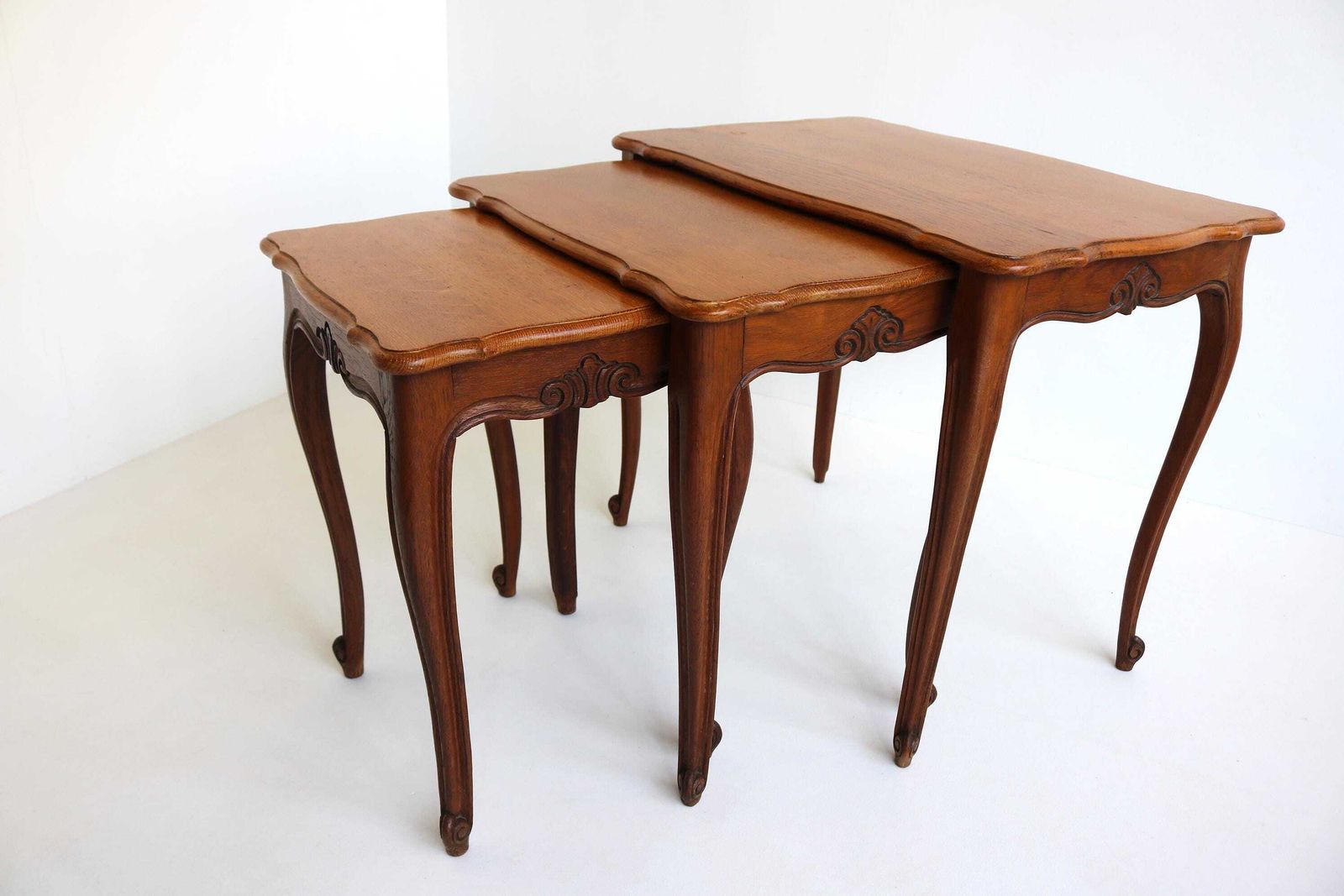Vintage French Nesting Tables – Louis XV Style Oak Set Of 3 Ca. 1960s photo furniture