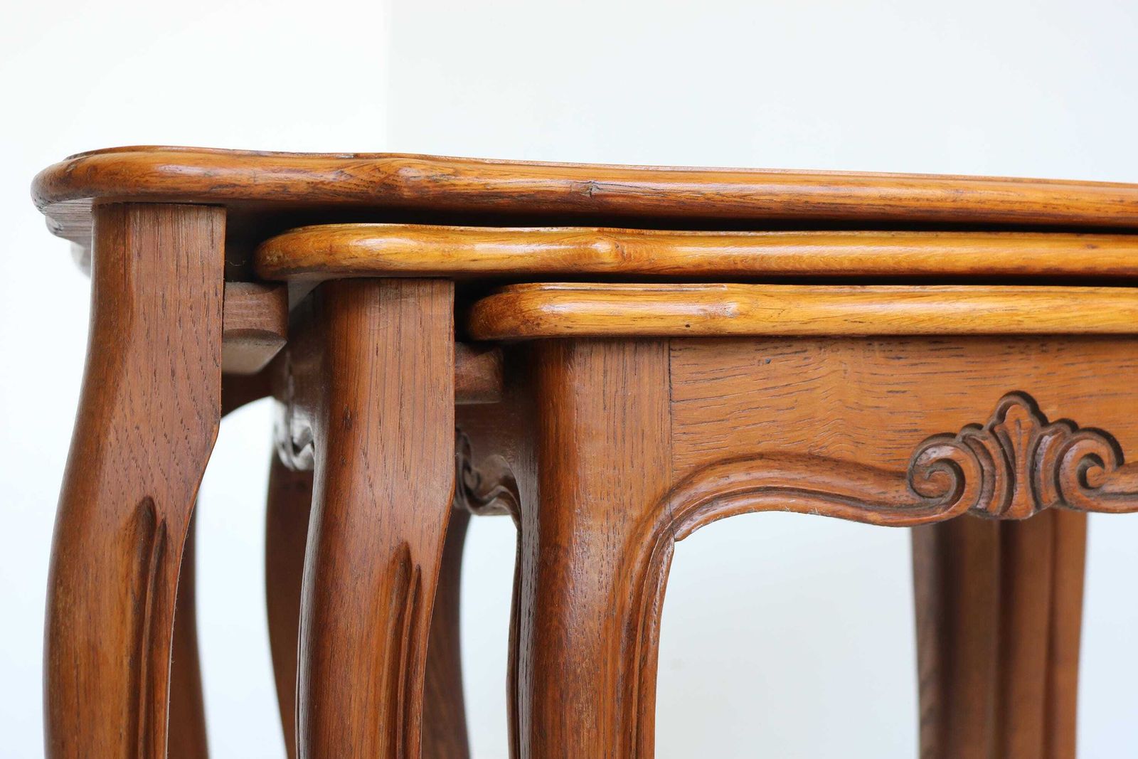 Vintage French Nesting Tables – Louis XV Style Oak Set Of 3 Ca. 1960s photo 562.0