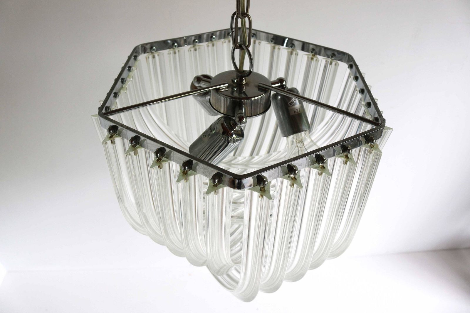 Carlo Nason Curvati Murano Glass Chandelier Mid Century Modern Triedri Chandelier Italy 1960s Venini Style photo vintage