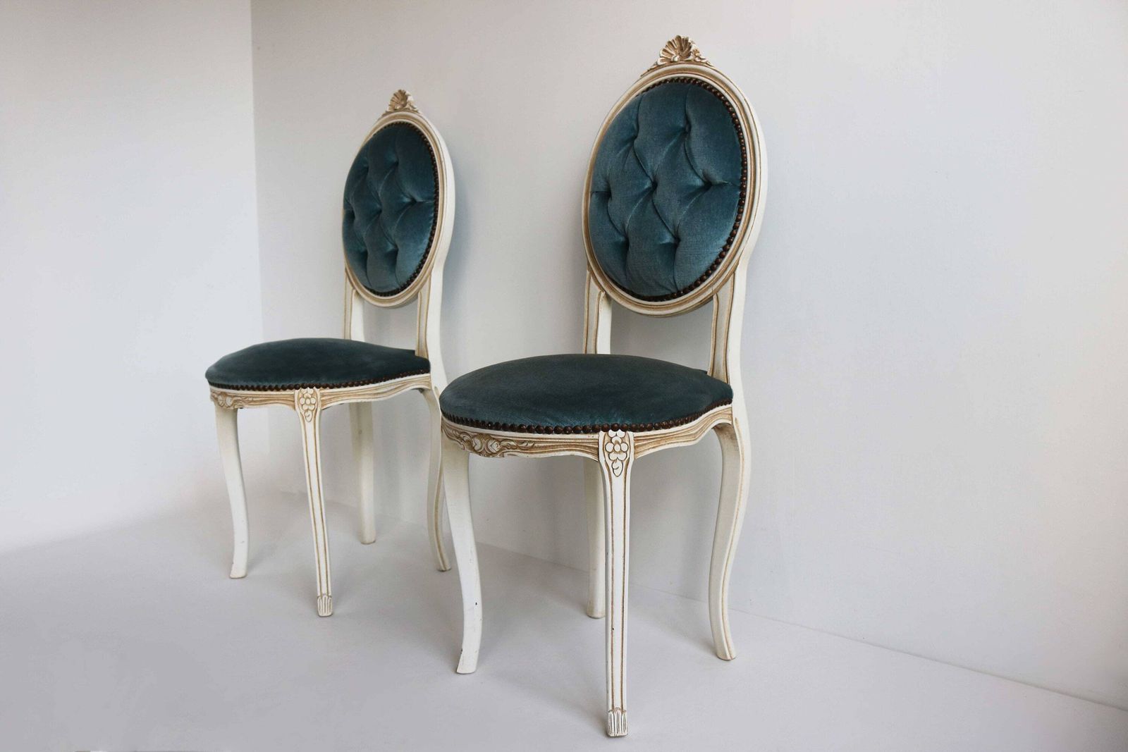 Romantic Couple Blue Velvet Small Side Chairs Italian Dining Chairs Pair Vanity Chairs Bedroom Chairs Louis XV Regency Antique Baroque Style photo 1074.0
