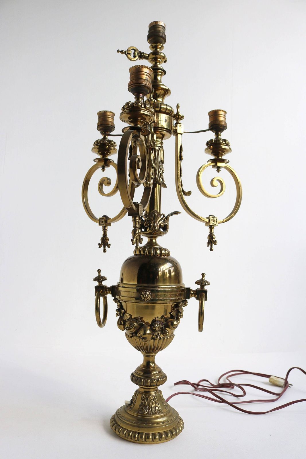 An Impressive Ornate Converted Late Victorian Brass Gas Table Lamp Four Lights Hollywood Regency Desk Lamp Standing Antique Lightning 1880s photo vintage