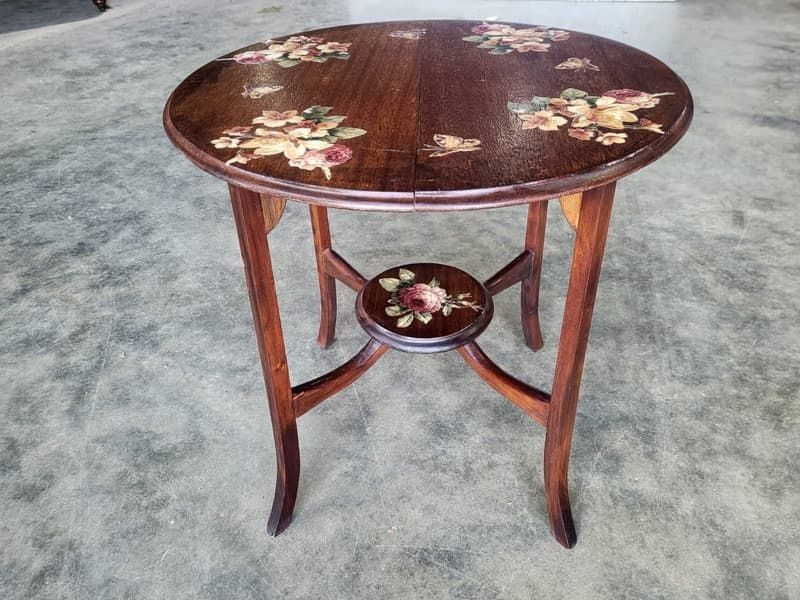 Vintage 20thc Round Oak 2 Tier Floral Side End Occasional Table photo vinterior