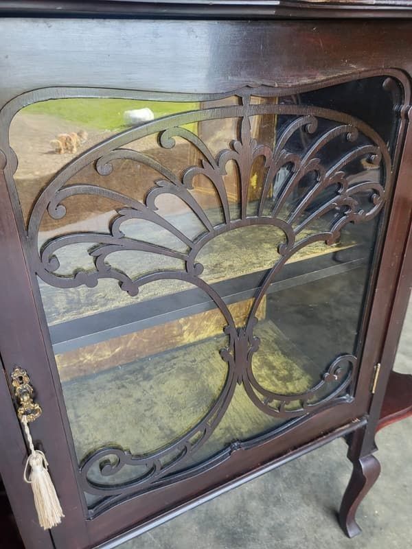 Antique Serpentine Glazed Chiffonier Sideboard Cabinet Velvet Shelves photo furniture