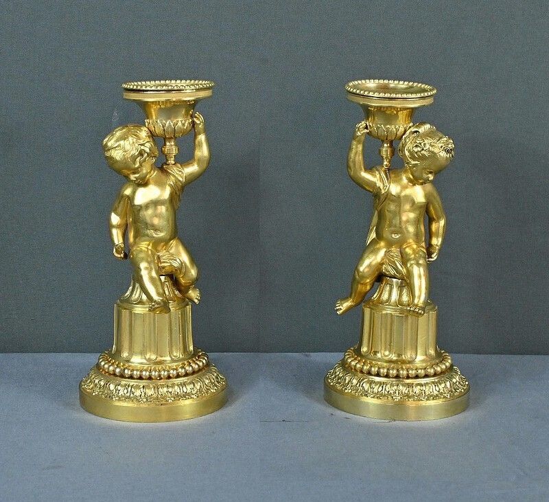 Pair Of Gilt Bronze Candlesticks, Louis XVI – Mid 19th Century