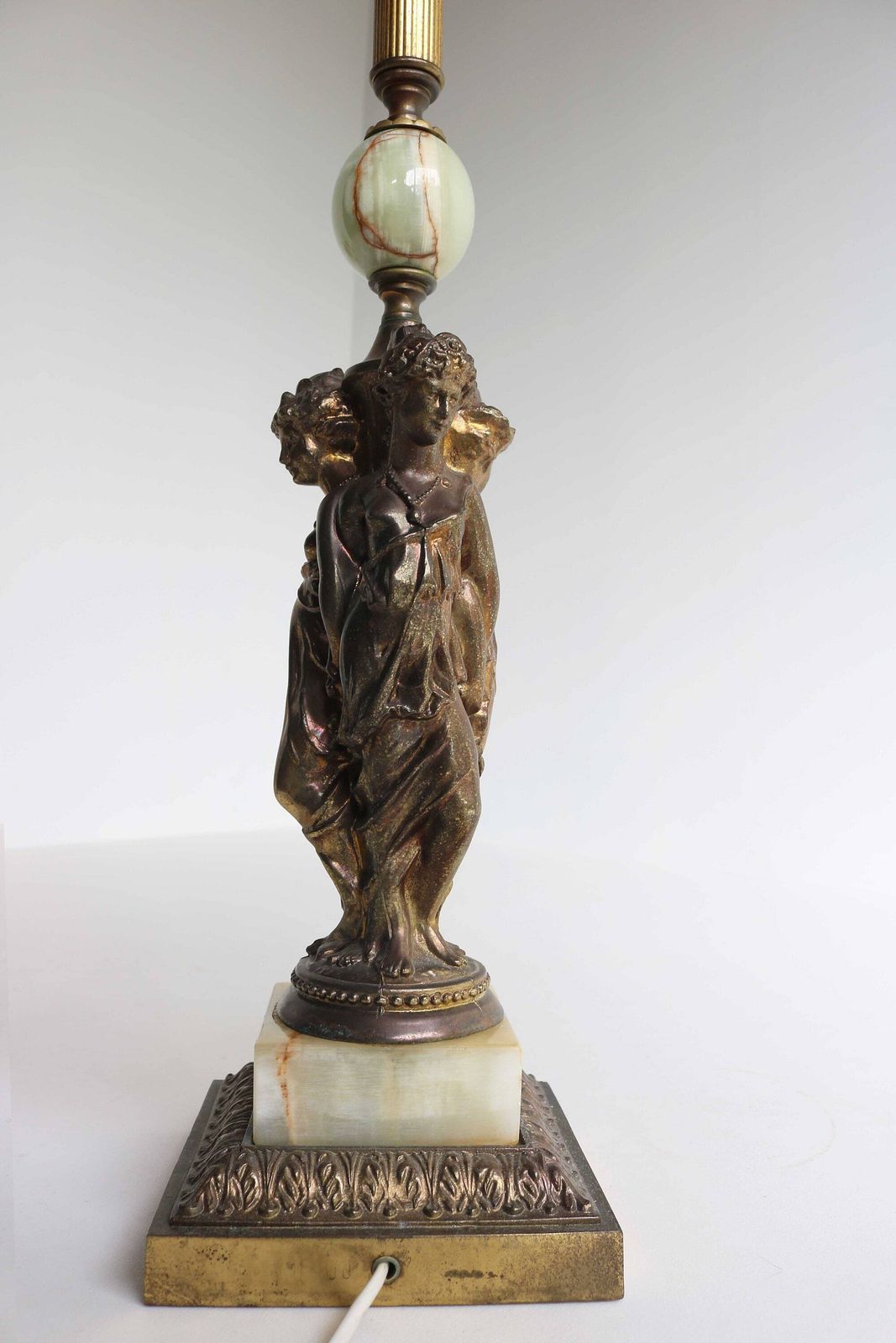 The Three Graces Mid Century Table Lamp Base 1970's Deknudt Belgium Hollywood Regency Brass Onyx Light Desk Lamp Godess Caryatids Cariatides photo vintage