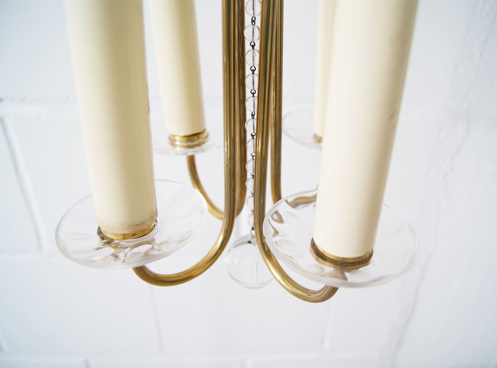 Chandelier Antique Four Flames With Glass Beads, Brass, Boho Lamp photo vinterior