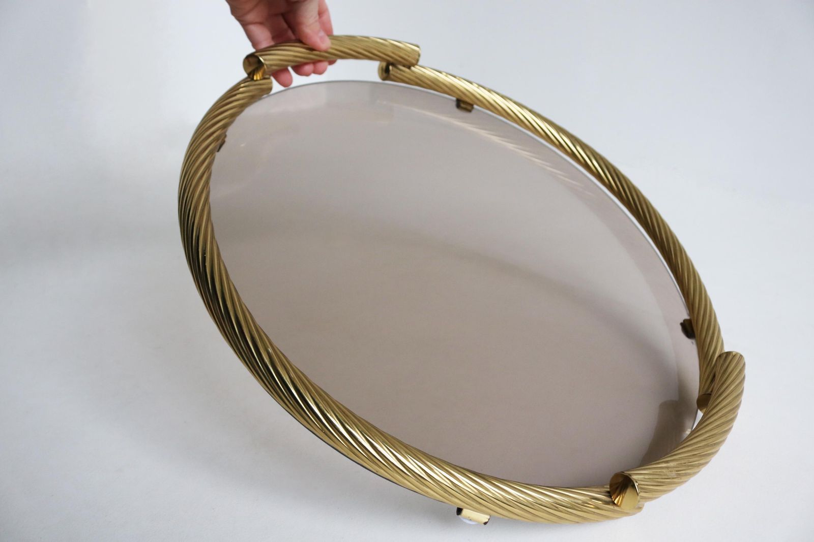 Dimart Milano 24 Karat Gold Plated Brass Italian Round Tray With Smoked Glass 1980s photo 741.0