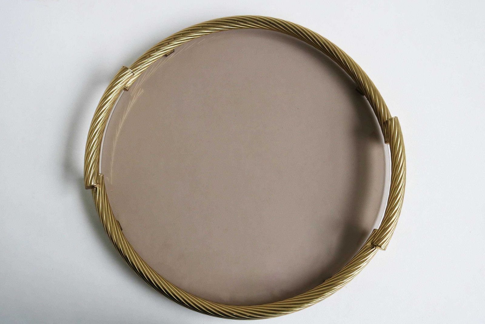 Dimart Milano 24 Karat Gold Plated Brass Italian Round Tray With Smoked Glass 1980s photo vintage