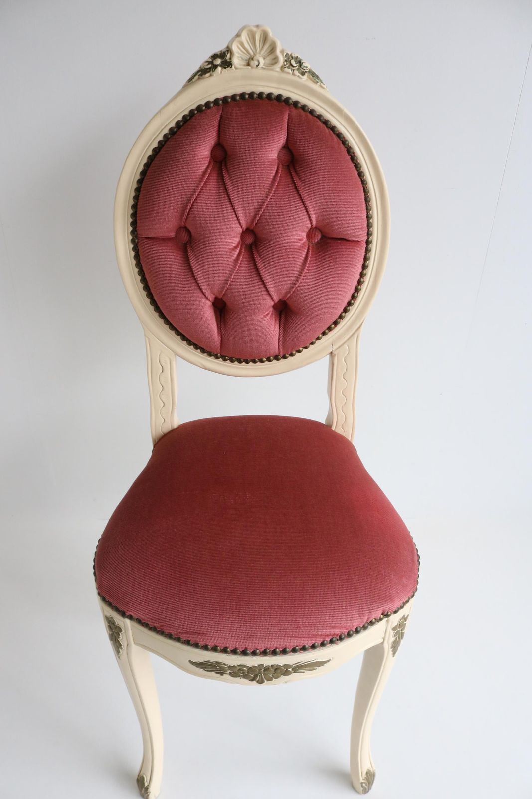 Vintage Italian Wood Carved Chair Quilted Pink Fabric Lovely Romantic 1960 Midcentury Painted Vanity Chair Bedroom, Louis XV Style photo furniture