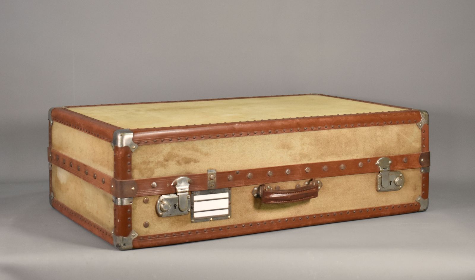French Antique Steamer Trunk Suitcase photo Furniture