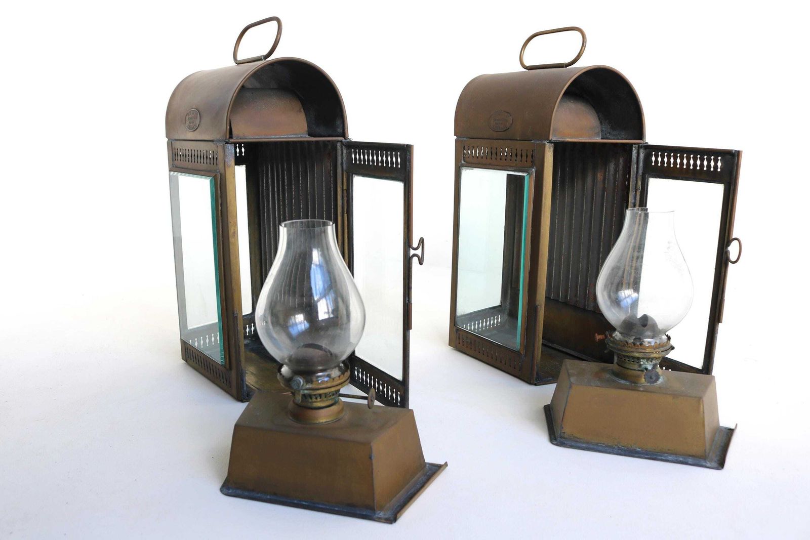Pair Victorian Ship's Brass Lanterns By Davey & Co Of London, England Ca 1890 , Yacht Cabin Lanterns 19th Century photo buy