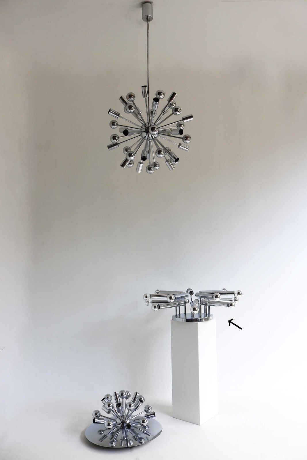 photo for sale Flush Mount Ceiling Light Wall Sconce Gaetano Sciolari Boulanger Italy 60's Sunburst Chrome Sputnick Chandelier Space Age Design Vintage