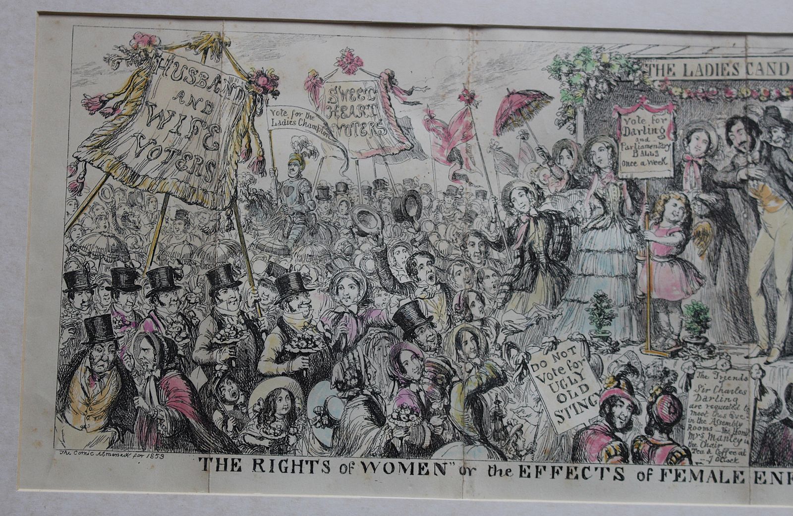 Framed Antique Satirical Etching ‘The Rights Of Women Or The Effect Of Female Enfranchisement’, By George Cruikshank C1853 photo for sale