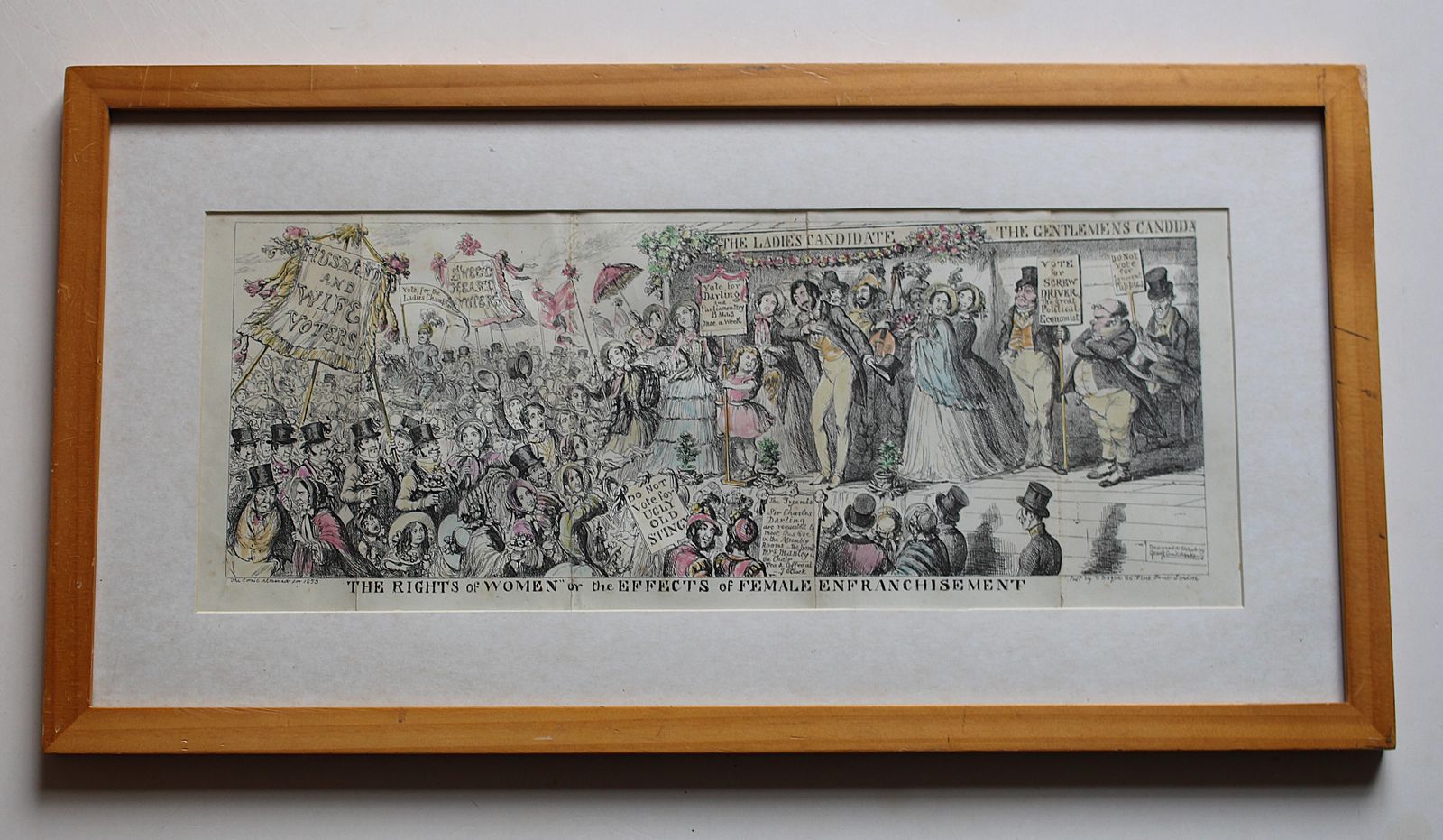 Framed Antique Satirical Etching ‘The Rights Of Women Or The Effect Of Female Enfranchisement’, By George Cruikshank C1853 photo 120.0