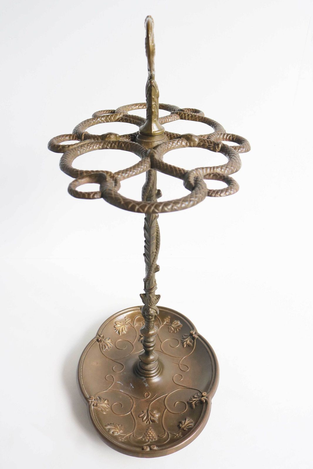 Italian Art Nouveau Style Brass Umbrella Stand, Antique Cane Holder Snakes Grapes Putto Umbrella Holder Floral Motifs Entryway 1930 1950s photo buy