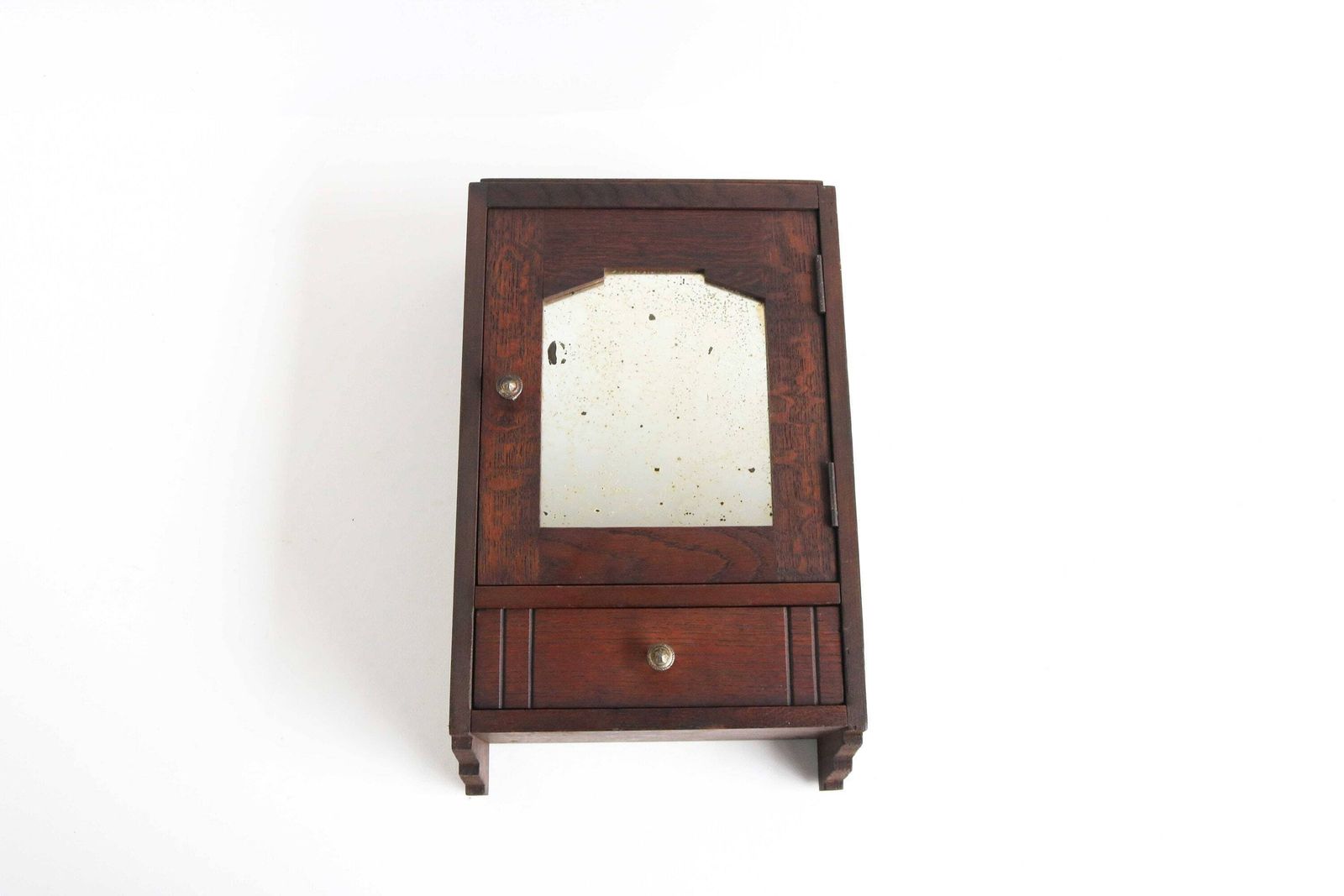 Art Deco Vintage Houten Medicijnkastje Badkamerkastje Apothekerskastje Met Gebruikssporen Spiegel Lade Klein Wandkastje Keukenkastje Sleutelkastje Houtgesneden