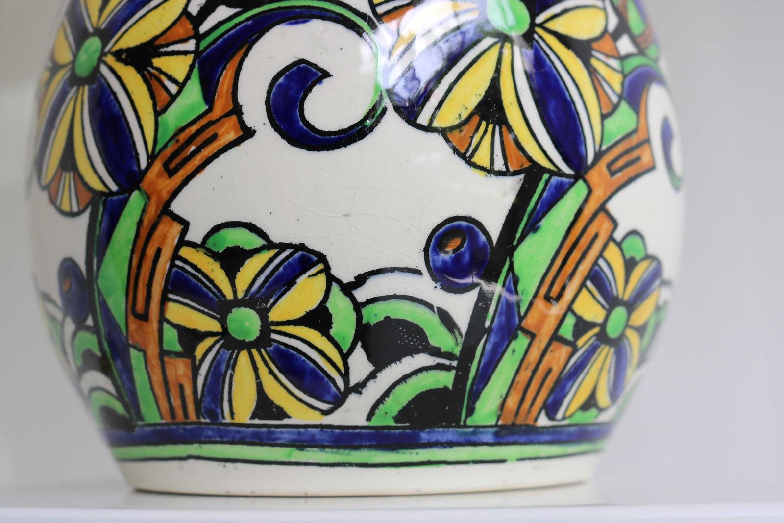 Earthenware Hand Painted Art Deco Vase By Charles Catteau For Boch Freres Keramis " Decor No: D.1081 ", Belgium La Louvière Ca. 1925 1930 photo for sale