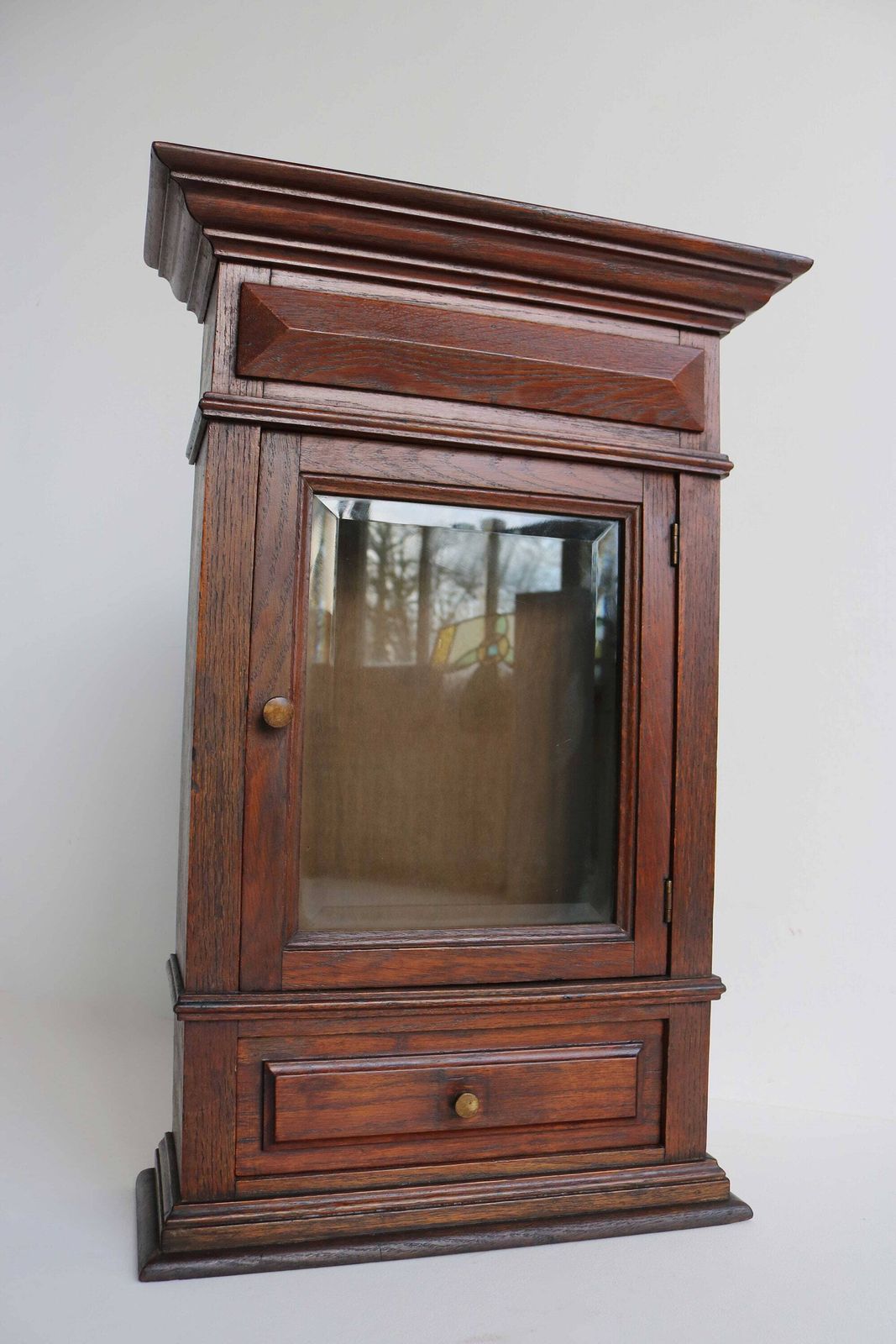 Antique Wood Medicine Bathroom Apothecary Cabinet Clear Beveled Glass Drawer Small Wall Cabinet Kitchen Cabinet Display Cabinet 1880   1900s photo furniture