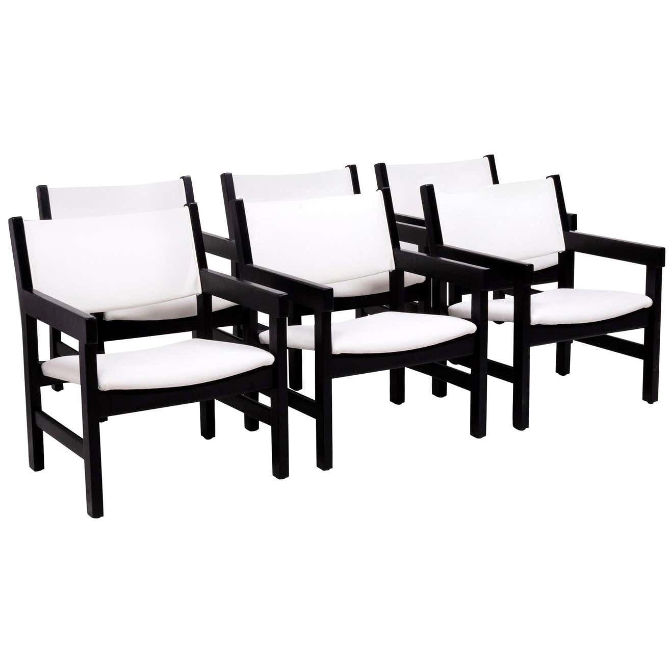 Hans Wegner Midcentury Dining Chairs For Getama In White, Set Of Six