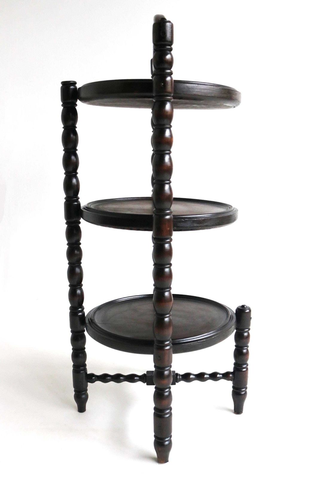 photo furniture Antique Oak Bobbin Cake Pie Pastry Muffin Stand Turned Three Tier Stand Vintage Display Table Plant Stand Afternoon Tea Stand 1900s