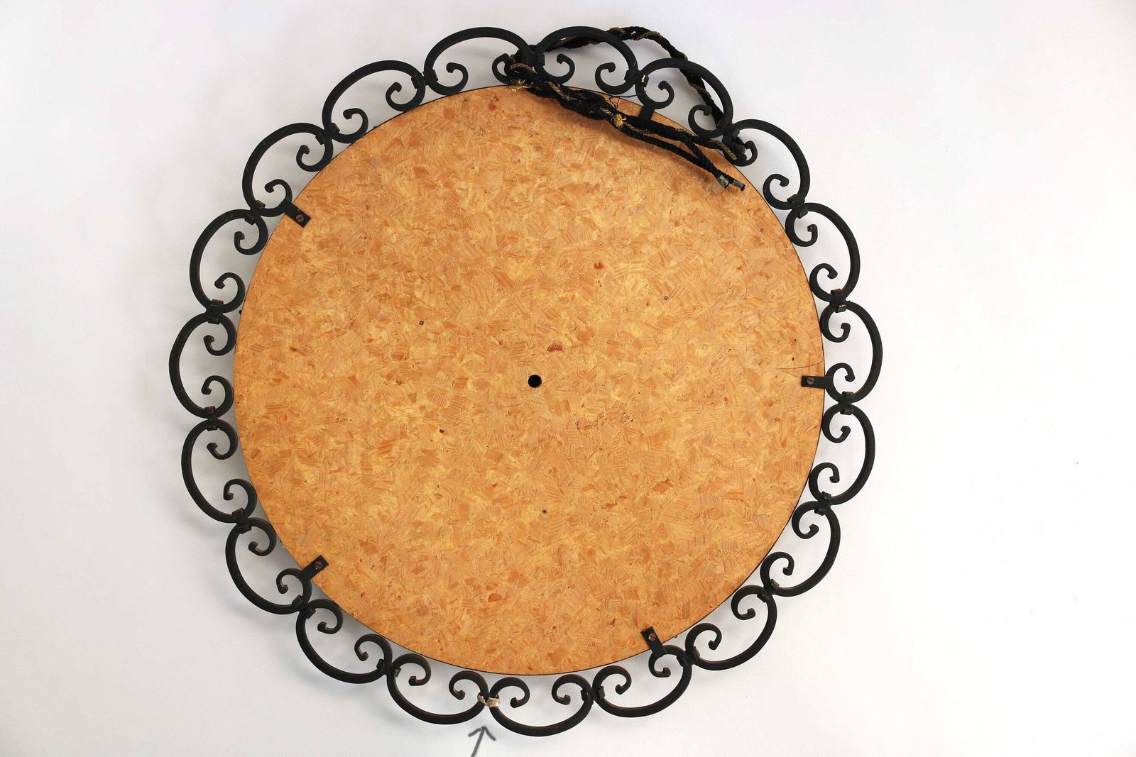 photo furniture Vintage Round Shape Wrought Iron And Brass Wall Mirror Black And Golden Accents French Hall Mirror Regency Style Entry Hall Mirror 1960s