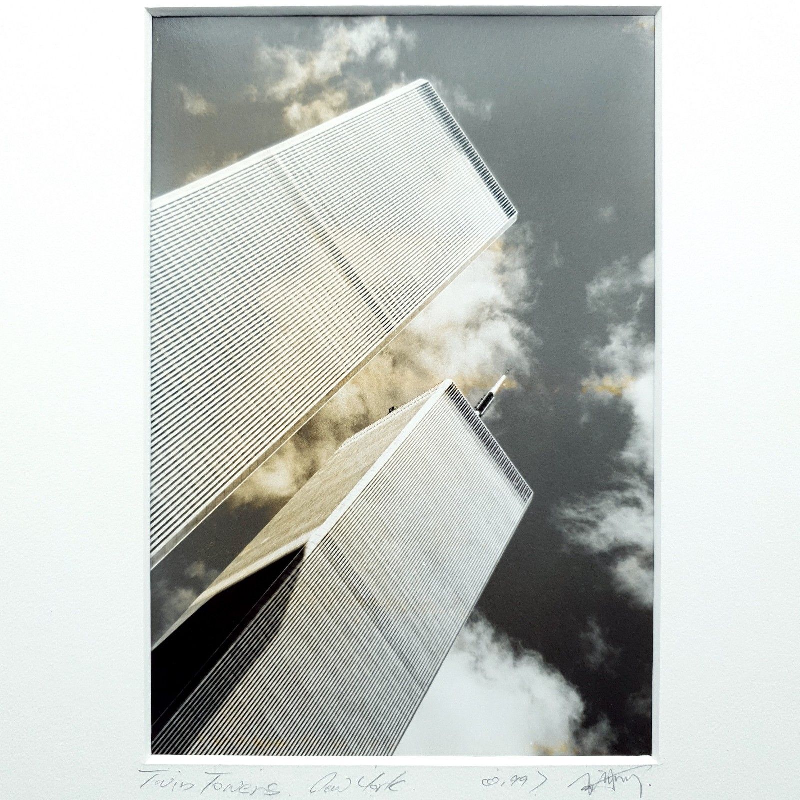Signed Original Photograph Twin Towers New York 1999 Framed Low Angle View photo for sale
