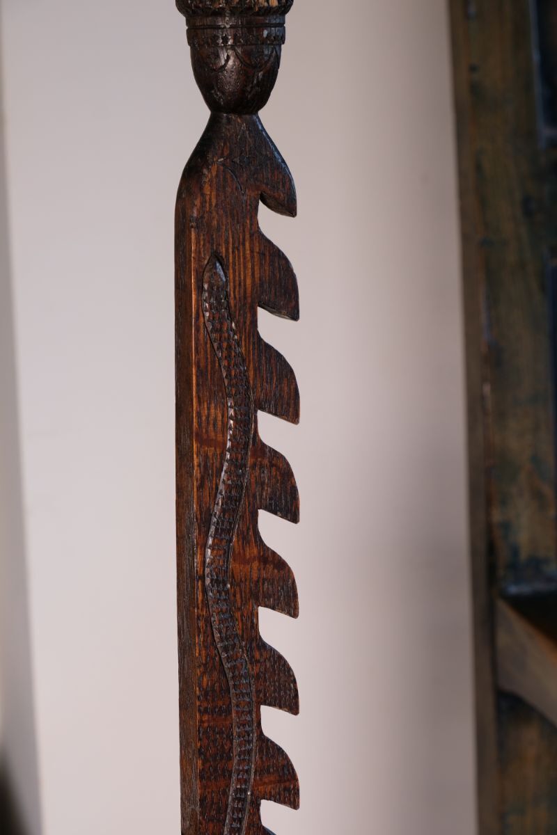 Rare Arts & Crafts Carved Oak Adjustable Candle Stand photo Home Decor