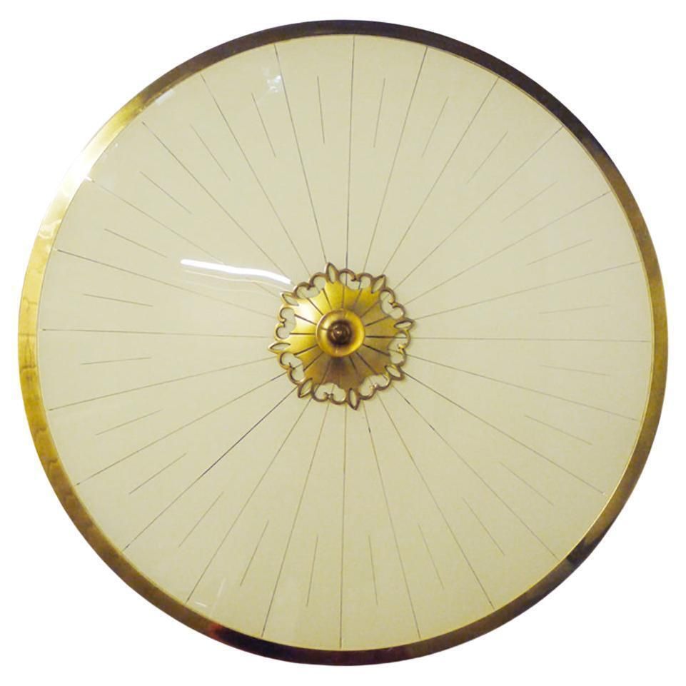 Art Nouveau / Art Deco Flush Mount Chandelier Glass & Brass By Kaiser 1930s