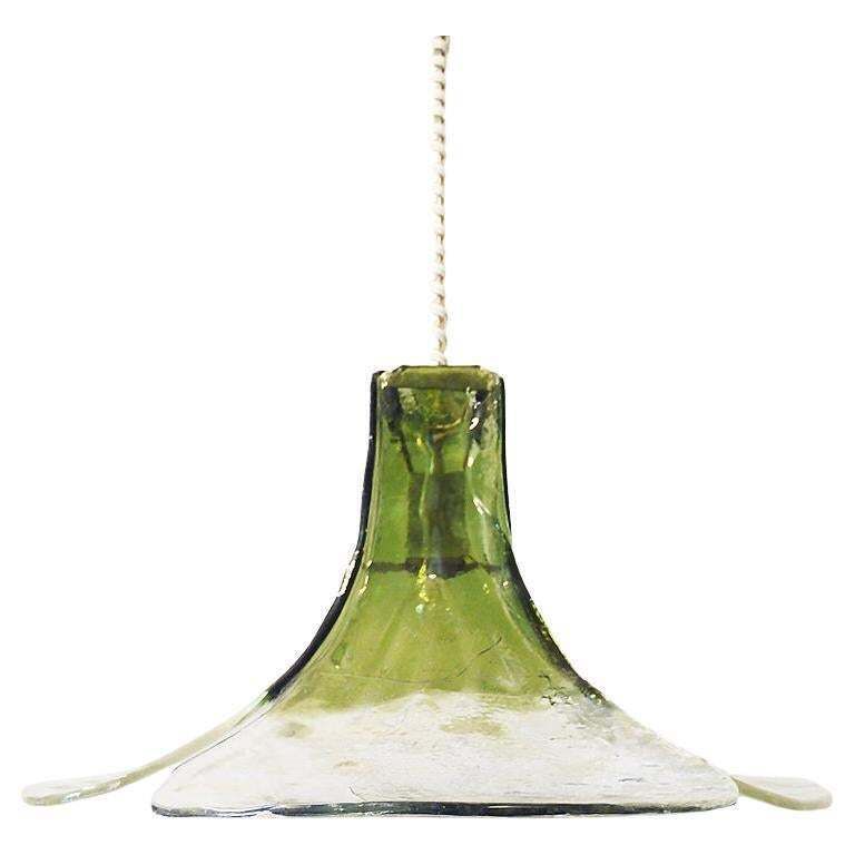 Mazzega Tulip Pendant Lamp Green & Clear Murano Glass By Carlo Nason Italy 1960s
