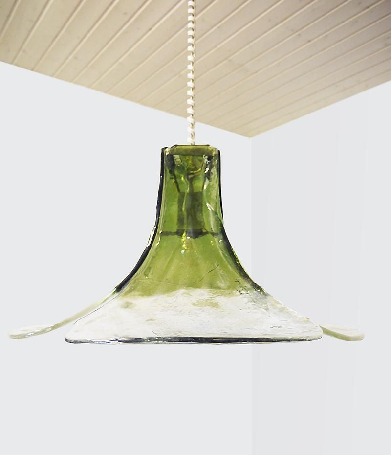 Mazzega Tulip Pendant Lamp Green & Clear Murano Glass By Carlo Nason Italy 1960s photo vintage