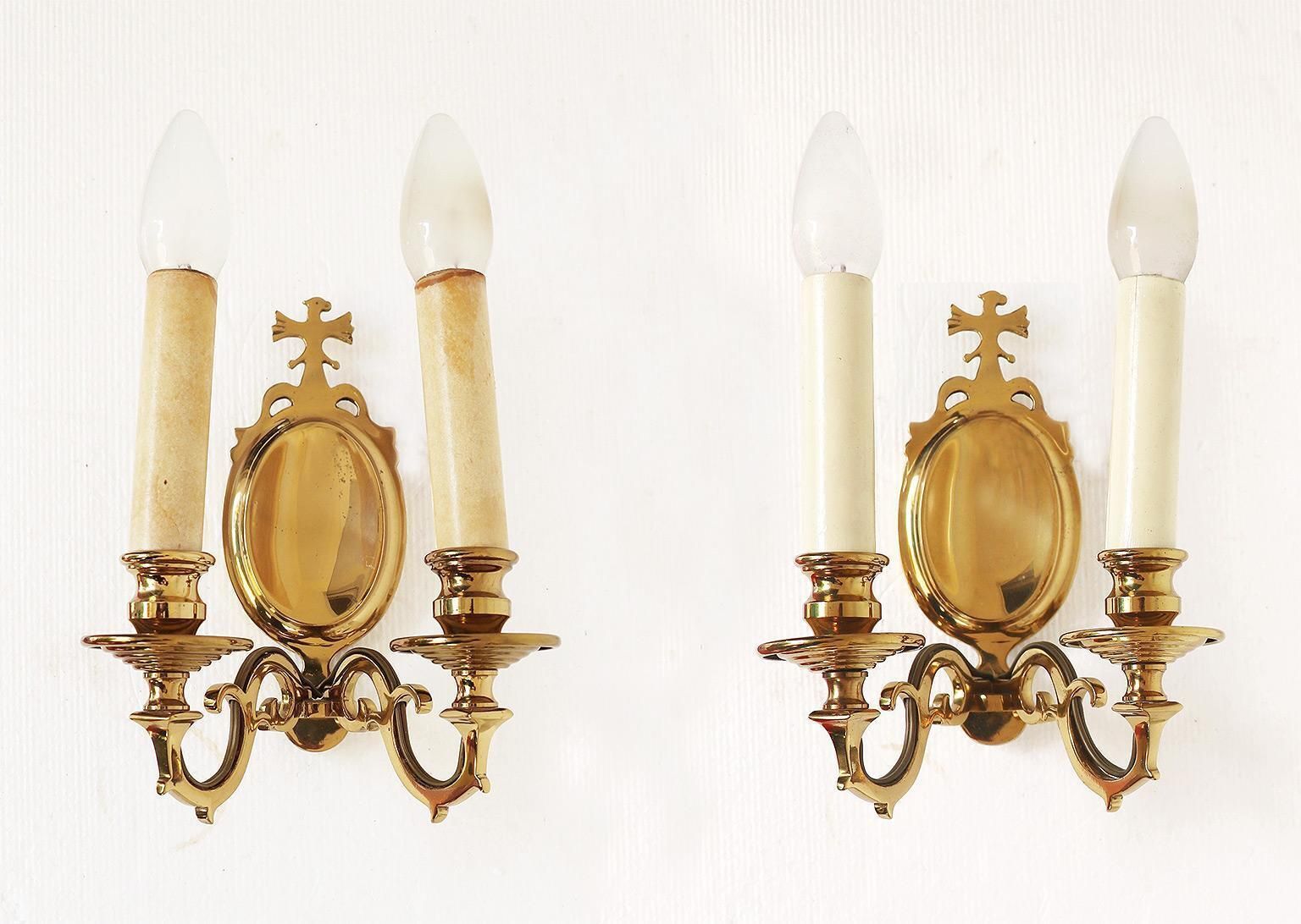 Pair Of French Belle Epoche / Art Deco Eagle Appliques Wall Sconces Brass 1930s photo Lighting