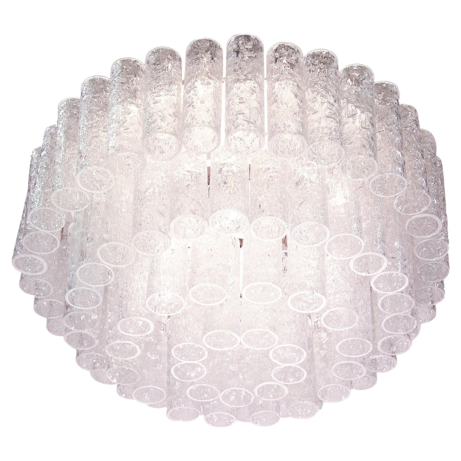 1 'Of 3' Cascading Doria 20" Murano Four Tier Flush Mount Ice Glass Tubes, 1960s photo for sale