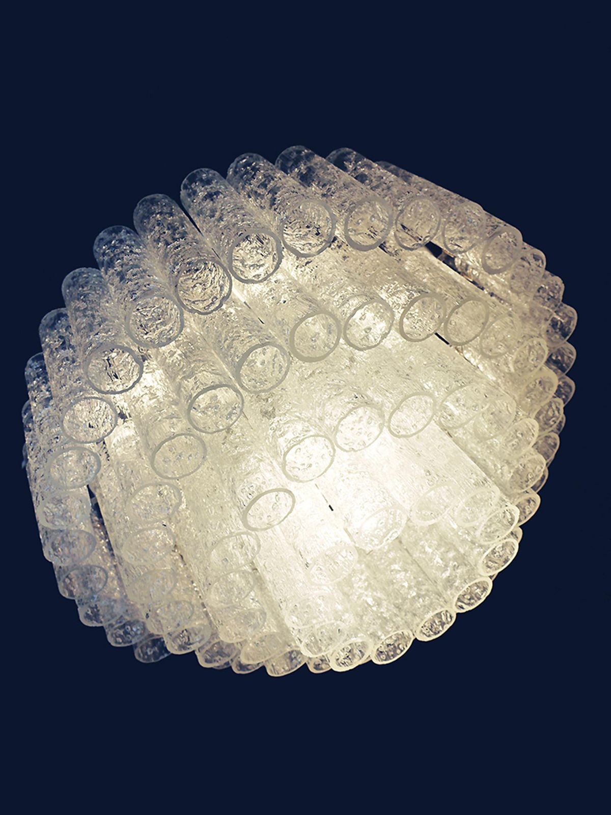 1 'Of 3' Cascading Doria 20" Murano Four Tier Flush Mount Ice Glass Tubes, 1960s photo Lighting