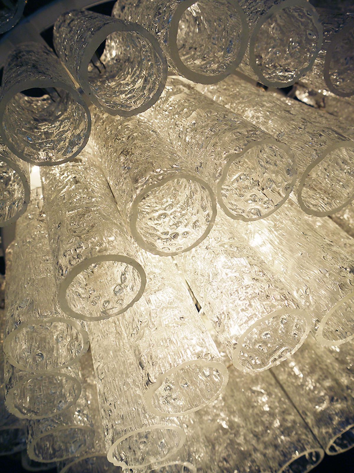 photo furniture 1 'Of 3' Cascading Doria 20" Murano Four Tier Flush Mount Ice Glass Tubes, 1960s