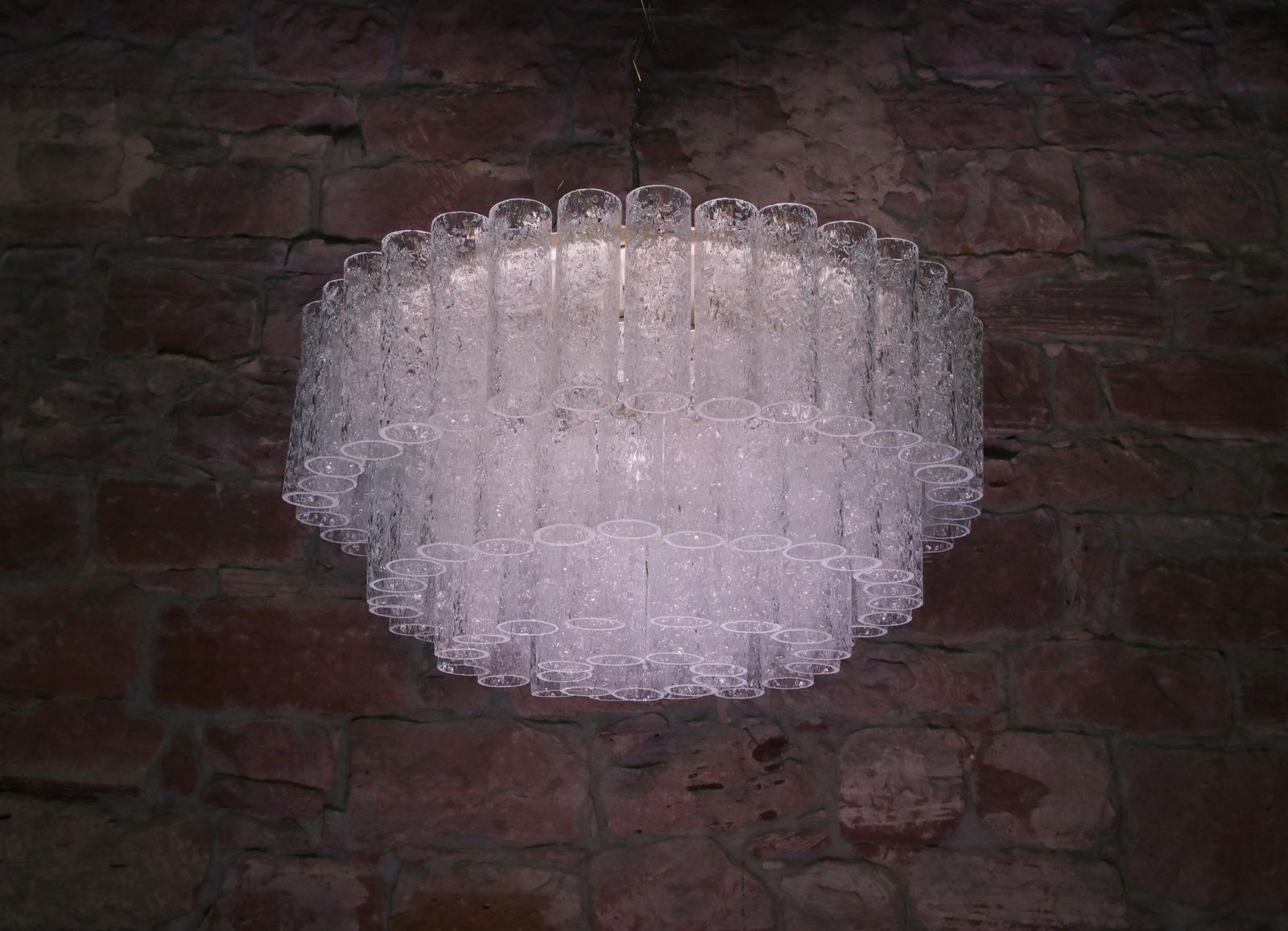 photo for sale 1 'Of 3' Cascading Doria 20" Murano Four Tier Flush Mount Ice Glass Tubes, 1960s